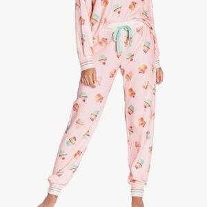 P.J. Salvage Cupcake Print Waffle Knit Thermal Pajama Jogger Pants Size Medium